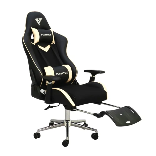 FURNITEX - Gaming Chair with 4D Armrest and Foot Rest (FT-G2 PRO )Glossy Off White