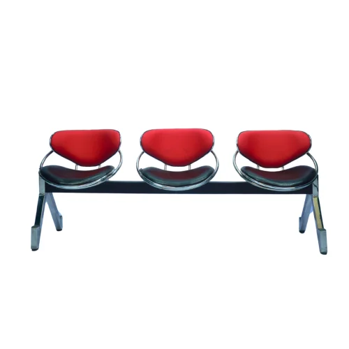 Premium 3-Seater Stainless Steel Visitor Waiting Chair with Cushion Backrest (Red & Black) (FT-WC03)